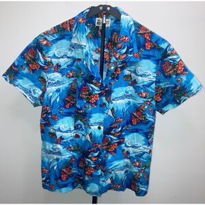 Vintage Aloha Republic Sea Turtle Ocean Life Coral Reef Hawaiian Shirt Womens XL